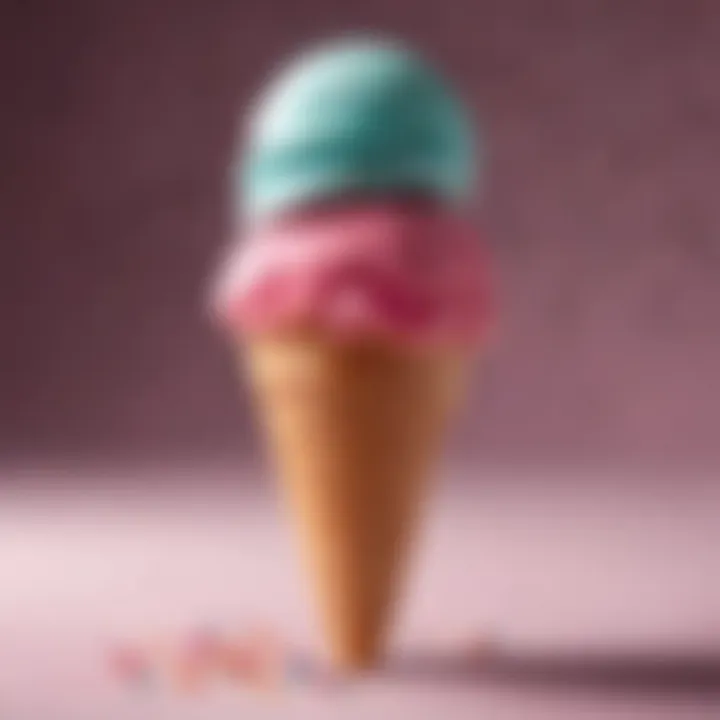 Colorful bubblegum ice cream scoop in a cone