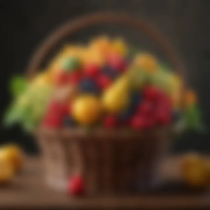 A vibrant assortment of seasonal fruits arranged in a decorative basket