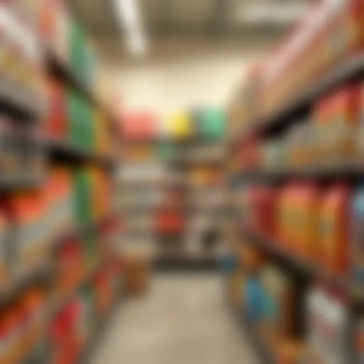 Grocery Aisle with Malt Powder Selection A well-organized grocery aisle featuring malt powder products